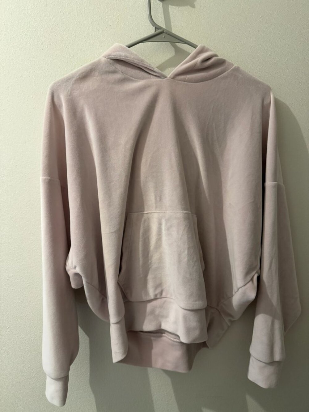 American Eagle XS Super Soft Velour Cropped Hoodie Blush Pink